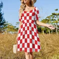thumbnail image 4 of Vestido sin mangas con estampado de cuadros rojos vestidos de noche para mujer vestido de noche mono de verano para mujer, 4 of 7