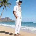 thumbnail image 5 of Maqroz Men's Summer 2-Piece Cuban Collar Shirt and Pants Set Long Sleeve Button Down Camp Shirt with Matching Trousers Relaxed Resort Wear Beach Vacation Casual Coordinated Linen Style Outfit, 5 of 9