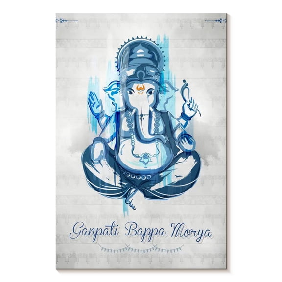 Elephant Stock Indian Lord Ganpati Wall Art - Vertical Canvas Wall Art - Living Room Wall Decor - Religion And Spirituality Canvas - Blue And Teal Decor - 8" x 12"