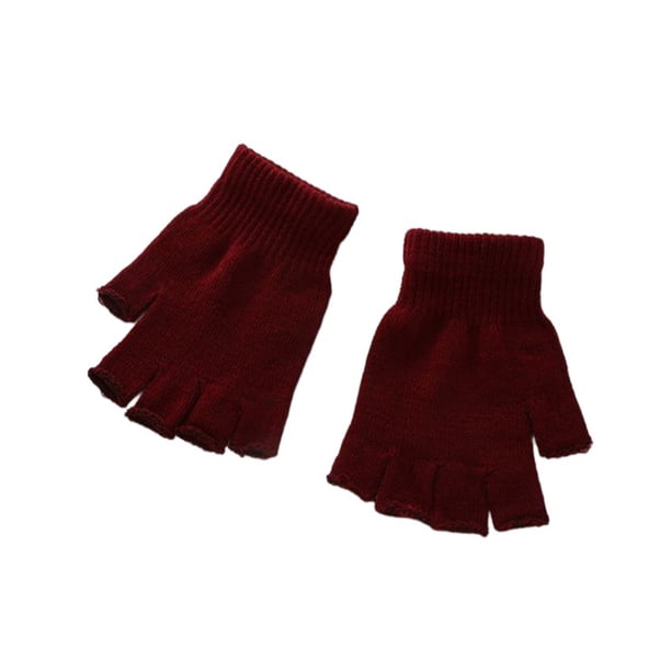 Qarigey 1 par de guantes de punto con medio dedo Unisex, mitones elásticos sin dedos, para ciclismo de carretera, cálidos para mujeres y hombres guantes y mitones Vino rojo Qarigey AP012306-08