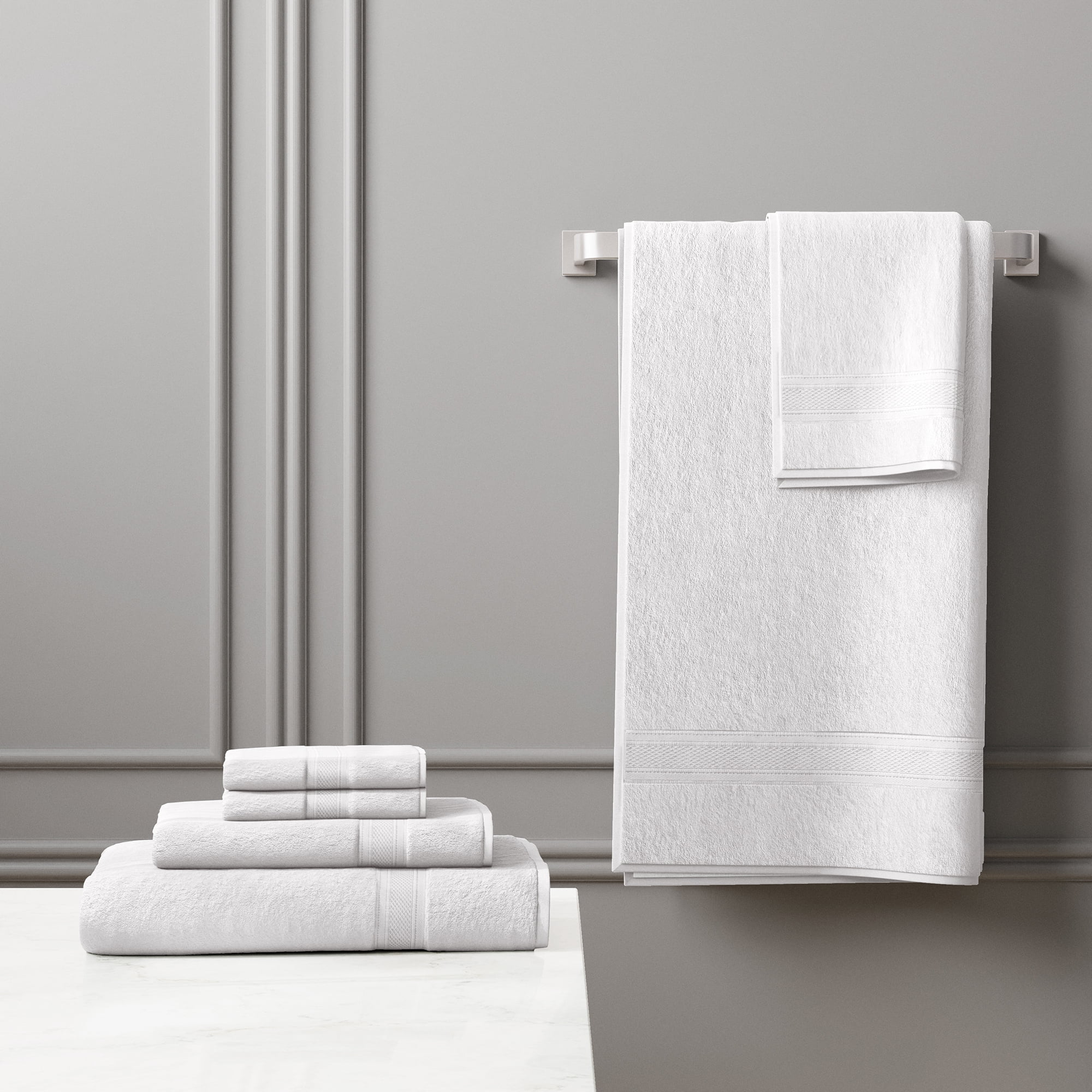 Seed & Stone Ultra-Soft 30% Recycled Cotton Bath Towels, 100% Cotton, 6-Piece Towel Set, White