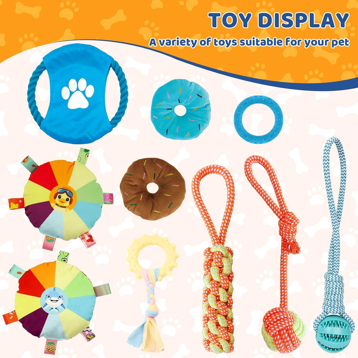 Play Gym for Small Dogs with PVC Frame, 10 Hanging Toys & Stretchy Ropes for Indoor Enrichment Activity