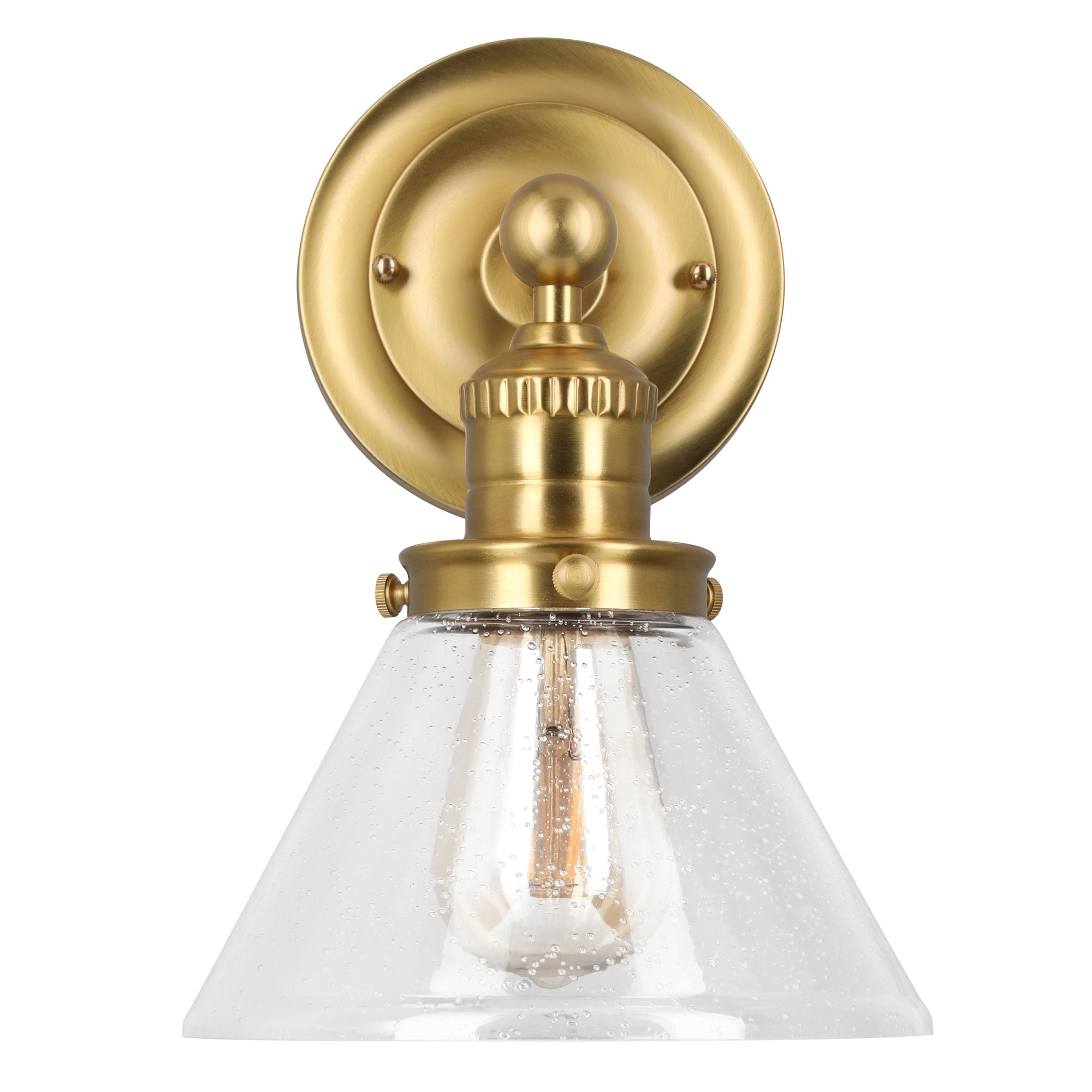 Corwin Wall Sconce, 1-Light Satin Gold Fixture with Seeded Glass, Dimmable, Dual Mount Up/Down, 7.9 in L x 8.5 in D x 11.1 in H