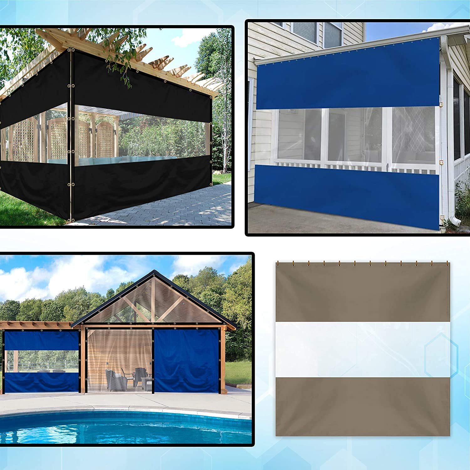 COVERS&ALL Outdoor Clear Panel Curtain, 12 Oz Tarp Max Waterproof & UV Resistant with Rustproof Grommets, Ideal for Outdoors/Indoors (9' H x 12' W feet, Beige)