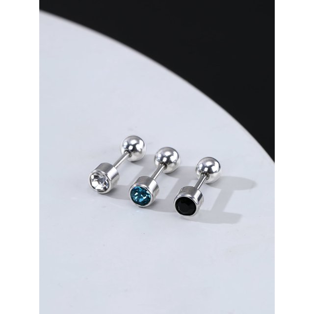 Fashionable and Popular 3pcs Men Rhinestone Decor Stud Earring Stainless Steel for Jewelry Gift and for a Stylish Look