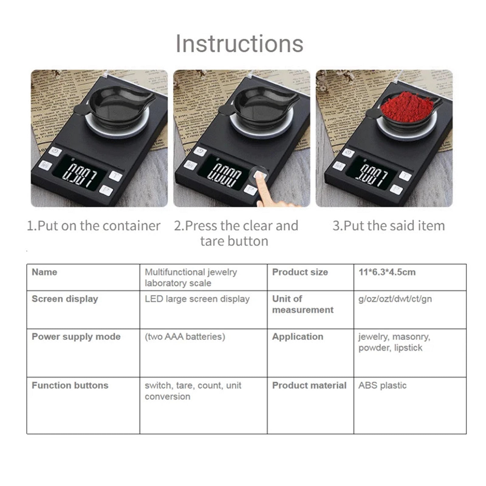 Jewelry Scales 0.001g 10g 20g 50g 100g Mini Precision Pocket Electronic Digital Scale For Gold Jewelry Balance Gram Scales ,Simple Operation