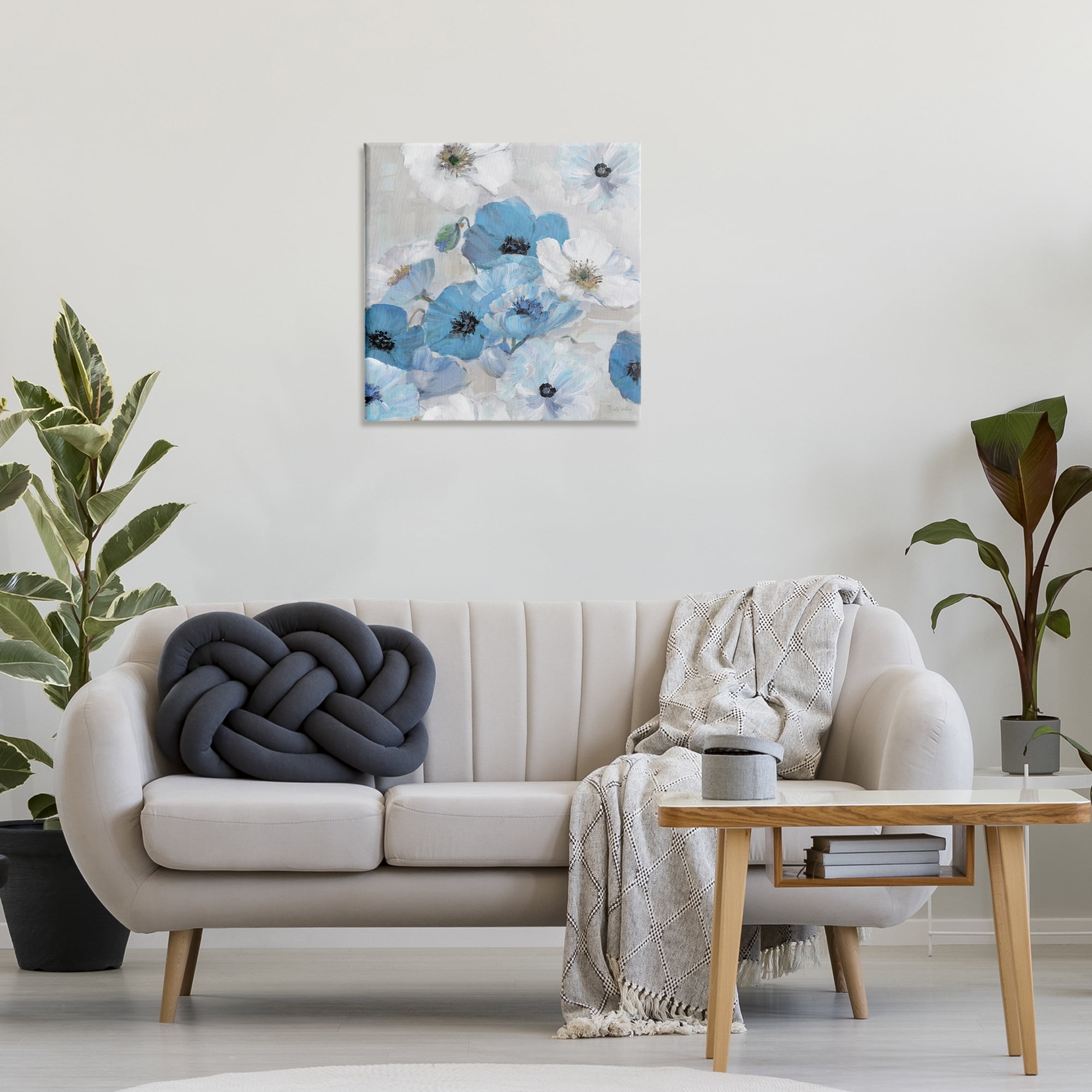 Stupell Industries Blue & White Flowers Plants & Flowers Painting Wrapped Canvas Art Print Wall Art, 24 x 24