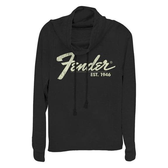 Junior's Fender Distressed Logo Cowl Neck Sweatshirt