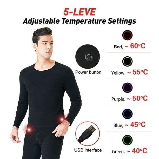 Heated Underwear for Men and Women Winter Warm 24 Areas Electric USB Heated  Heating Shirt and Pants Set App Control 5 Settings 