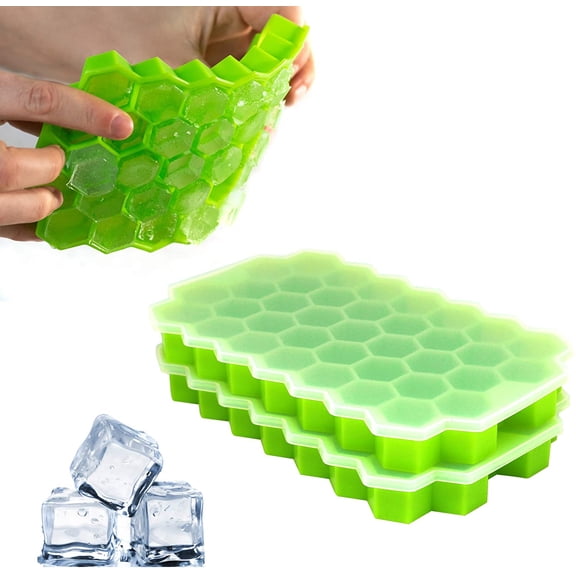 Ice Cube Tray for Freezer with Lid Silicone, 74 Hexagon Shape by PureHQ, 2 Pack