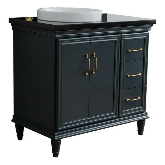 37 in. Single Wooden Vanity  Dark Gray Black Galaxy Round Left Door.Left Sink