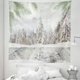 thumbnail image 1 of Winter Tapestry, Abstract Christmas Theme Snow Covered Forest and Wooden Surface Image, Fabric Wall Hanging Decor for Bedroom Living Room Dorm, 5 Sizes, Green White Beige, by Ambesonne, 1 of 1