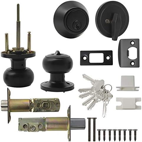 10 Sets of Front Exterior Door Knob Set with Single Cylinder Deadbolts in Flat Black Finish,Keyed Alike