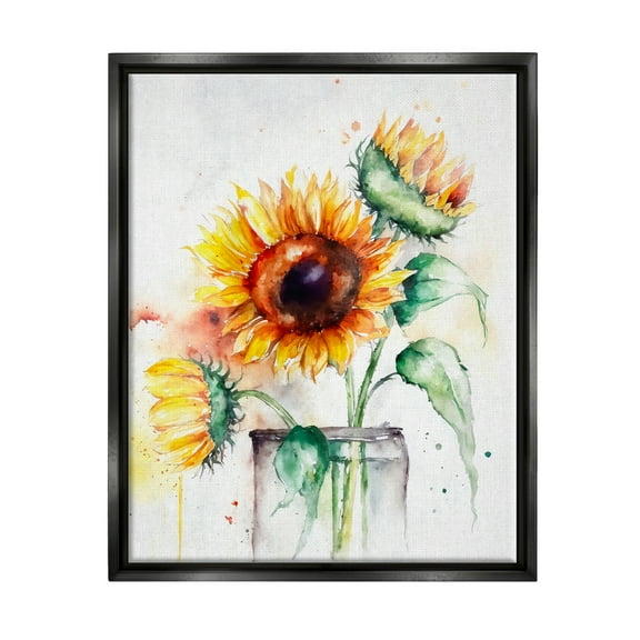 Stupell Modern Sunflowers Watercolor Style Bouquet Botanical & Floral Painting Black Floater Framed Art Print Wall Art