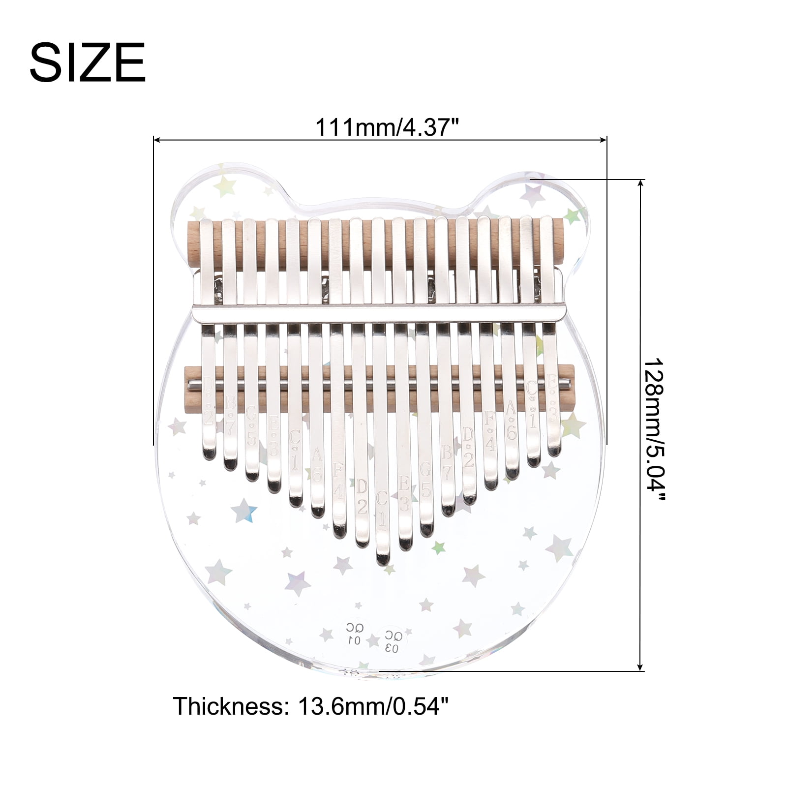 17 Keys Thumb Piano,Transparent Star Bear Portable Finger Piano with Carry Box Musical Note Stickers Tuning Hammer