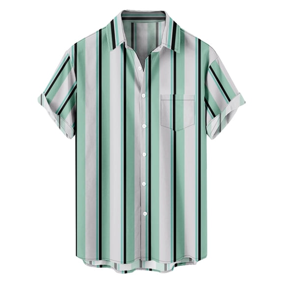 ZUKMRJPC Men's Striped Shirts Casual Short Sleeve Button Down Shirts with Chest Pocket Fashion Color Block Summer Vacation Beach Outfits