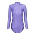 thumbnail image 3 of YONGHS Women's Mock Turtle Neck Long Sleeve Bodysuit Zipper Back Stretchy Gymnastics Dance Leotard Light Purple S, 3 of 7