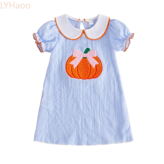 LYHaoo Baby Girl Halloween Dress Infant Pumpkin Embroidery Sleeve Outfit With Doll Collar,Girls Halloween Dress(6-12 Months)