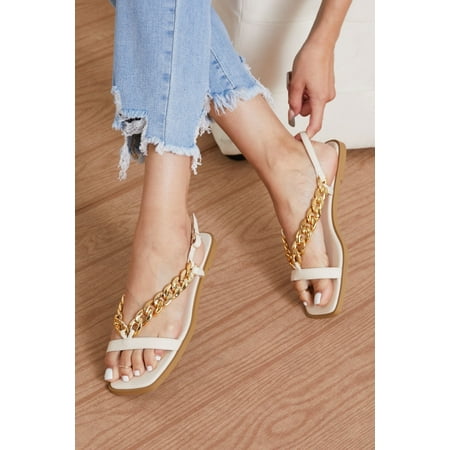 

Fortune Dynamic Take A Chance Chain Detail Sandals ( Color:Bone; Size:6;)