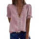 thumbnail image 3 of Camisa de gasa con cuello en V profundo encaje bordado manga corta parte Irfora Azul marino XXL, 3 of 6