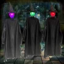 Halloween Decorations Outdoor, 4.9 Ft Set of 3 Witch Stakes with 7 Colors LED Lights, Sound-Activated Sensor Scary Glowing Witch Haunted House Props for Outdoor Garden Yard Lawn