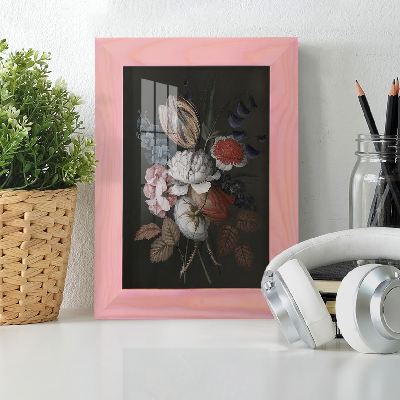 Dramatic Bouquet I -Framed Print w/glass-Sunset Pink