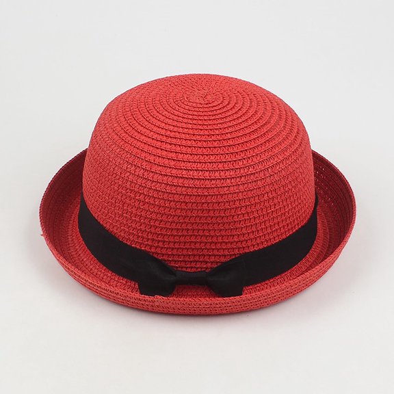 LPKRT Women'S Round Straw Sun Hat Breathable Short Brim Church Hats Uv Protection Vacation Hats Red