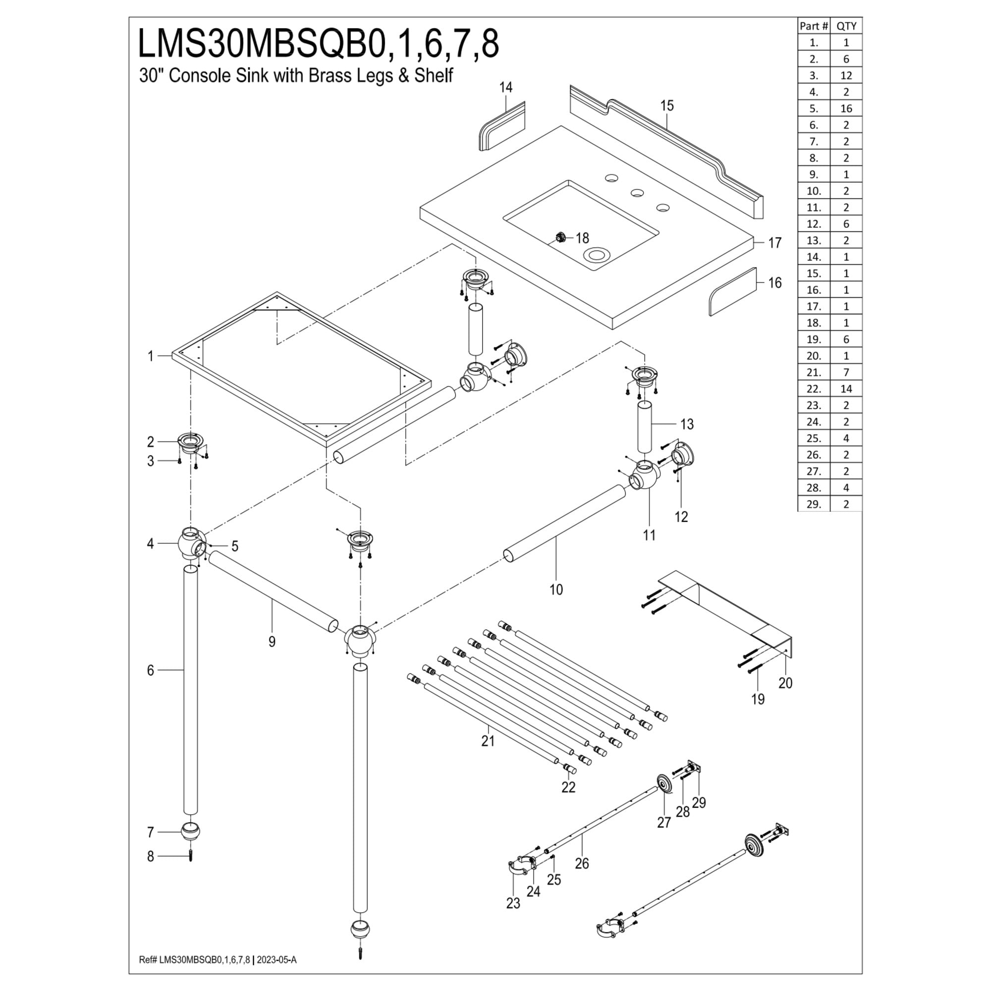 Kingston Brass LMS30MBSQB1 Pemberton 30" Carrara Marble Console Sink with Brass Legs and Shelf (8-Inch, 3-Hole), Carrara Marble White/Polished Chrome