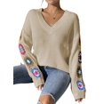 thumbnail image 1 of Suéteres de Punto de Larga con Estampado Floral Bohemio Clásico para Mujer, Estilo Informal, para Otoño e Invierno 2025. Albaricoque S, 1 of 8