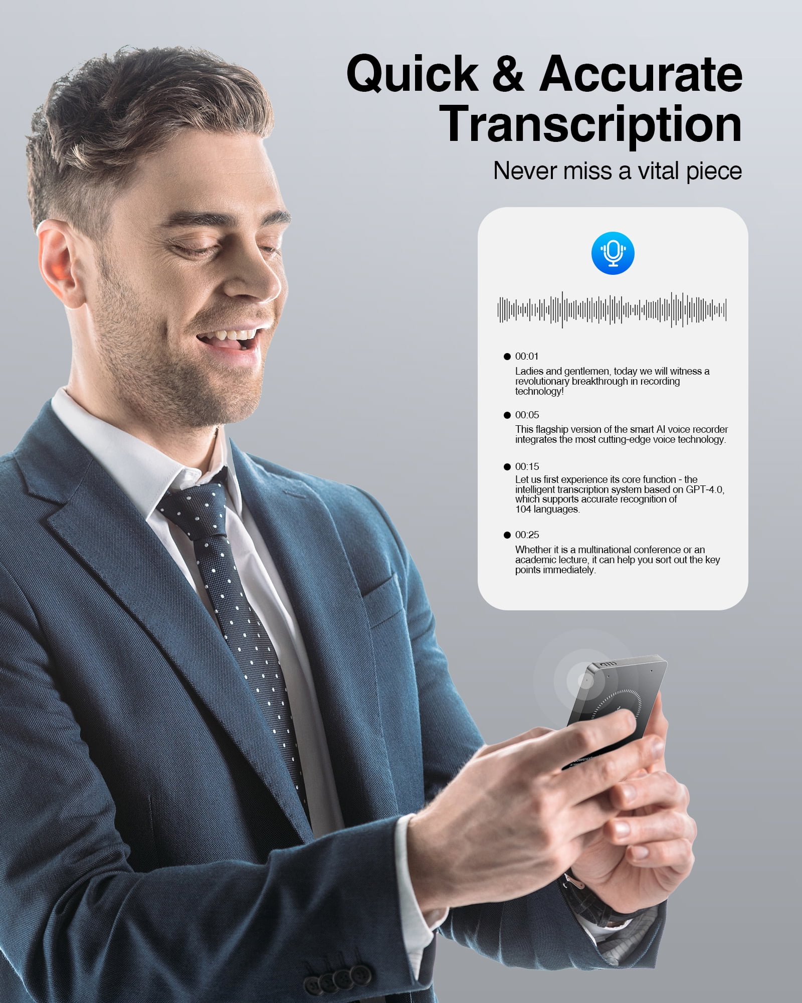 Powerextra AI Voice Recorder 64GB, Voice Recorder with GPT Transcription Summary