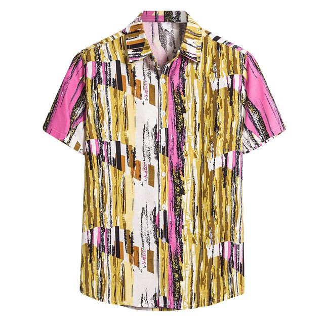 Camisa hawaiana de manga corta con cuello levantado para la playa para hombre, camisas informales con botones estampadas de verano Pompotops oipoqjl48710