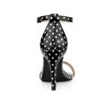 thumbnail image 2 of BLISSFUL STEP Women's Sandals Stiletto Heels Stripe Ankle Strap Polka Dots Sandals Black 9, 2 of 7
