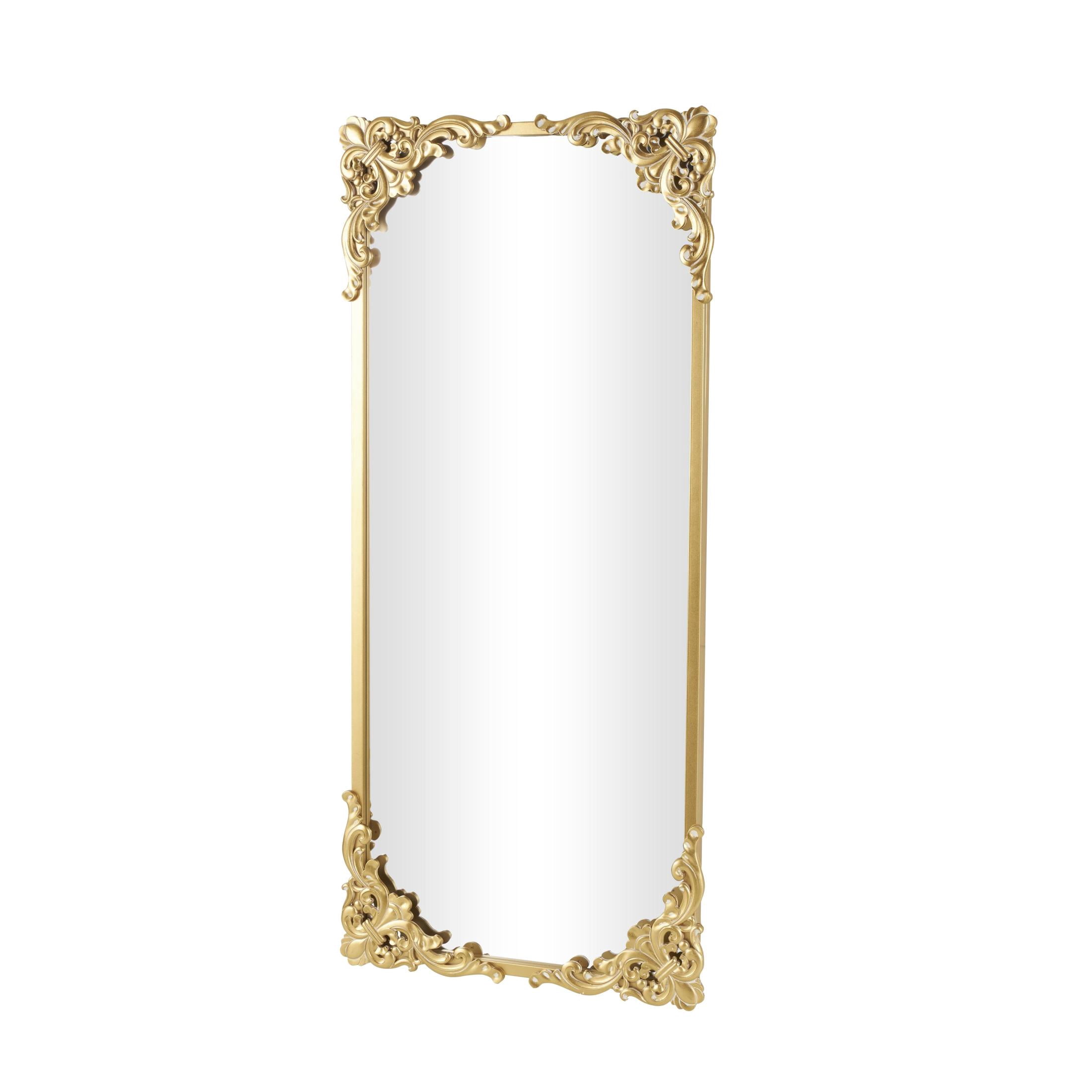 DecMode 30" x 66" Gold Metal Scroll Tall Ornate Baroque Floor Mirror