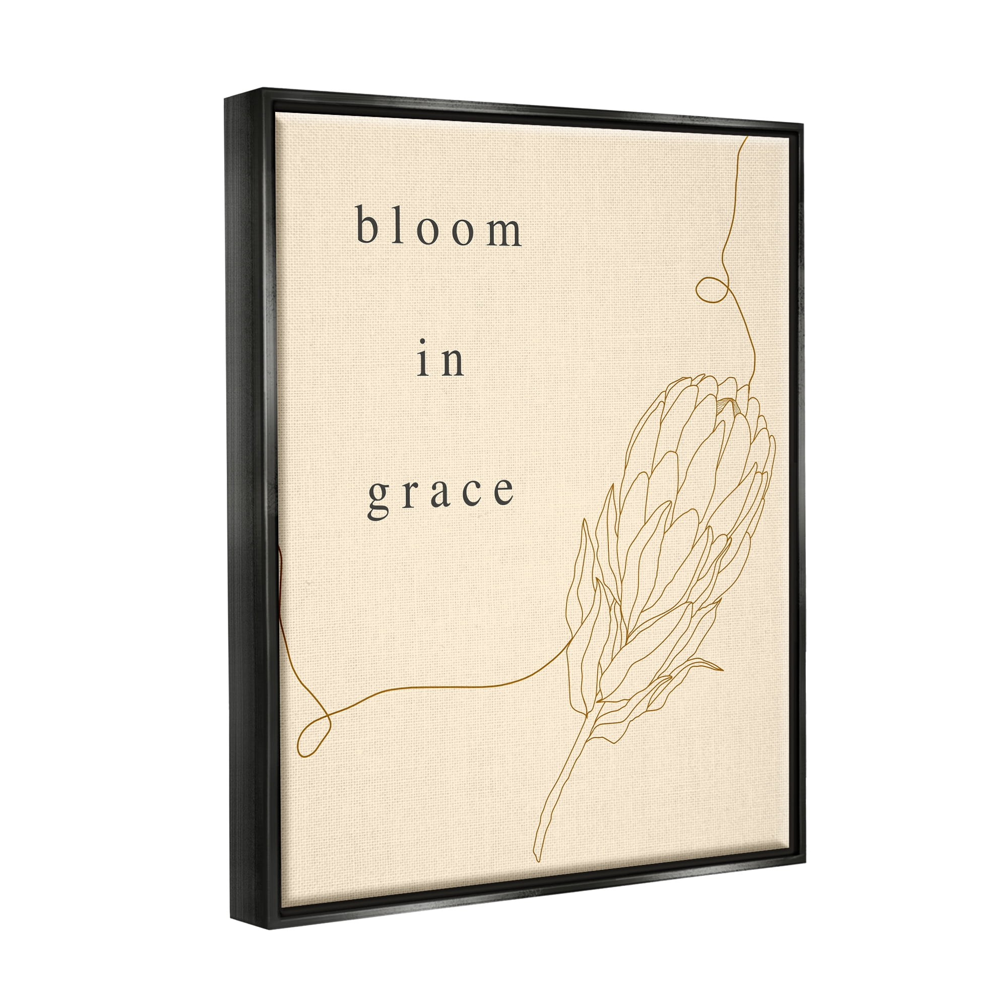 Stupell Industries Bloom In Grace Minimalistic Plant Blossom Line Drawing Jet Black Framed Floating Canvas Wall Art, 16x20, by Lil' Rue