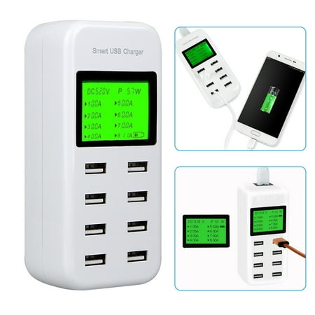 Smart USB Charger, 8-Port Multi USB AC Wall Charger Hub Smart Fast Wall Charging Station with LCD Display for Cell Phone Tablet iPhone