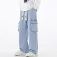 thumbnail image 2 of fheaev Baggy Jeans for Men Streetwear Vintage Wide Leg Loose Fit Drawstring Denim Pants with Pocket Hip Hop Straight Leg Jeans Plain Pants Trousers, 2 of 9