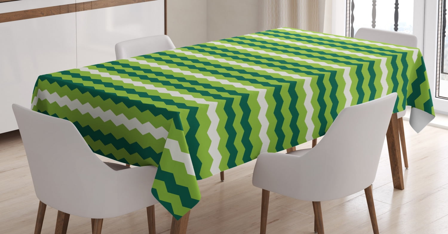 Green Tablecloth, Wavy Horizontal Lines in Vibrant Colors Traditional