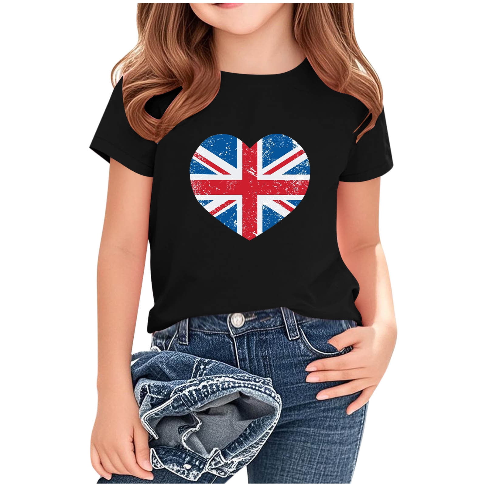 Lovzfmll T-Shirts for Boys & Girls UK Flag Print Short Sleeve Tee Casual Loose Fit Pullover Graphic Tees for Kids 11-12 Years
