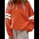 thumbnail image 2 of Sudadera Holgada A Rayas para Mujer (Otoño 2025), Cuello Redondo, Larga, Informal, con Bloques de Color Naranja S, 2 of 8