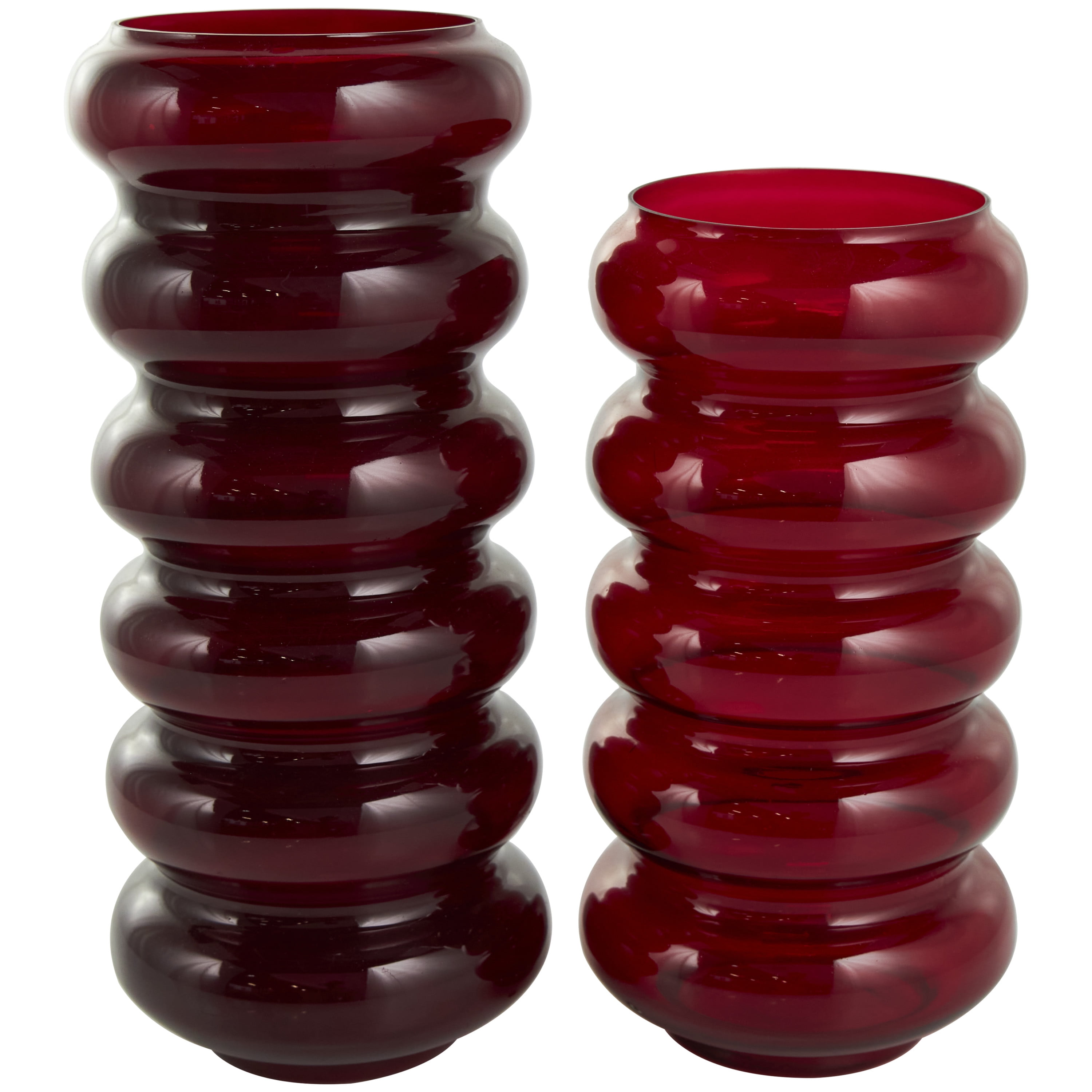 DecMode 13", 11"H Bubble Red Glass Vase, Set of 2