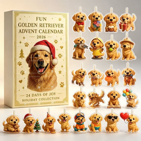 2026 Christmas Advent Calendar, Golden Retriever Design 24 Days Countdown Xmas Calender, Cute Puppy Pendants in Playful Holiday Outfits for Tree Decor & Dog Lovers