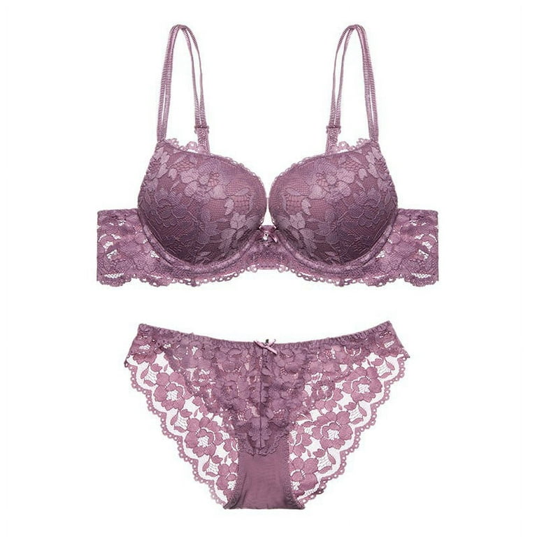 Feiona Womens Lace Embroidery Push-Up Bra Set Wire Free Padded Lingerie  Underwear 