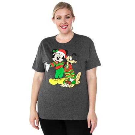 - Women's Mickey Mouse & Pluto Christmas T-Shirt Charcoal Gray