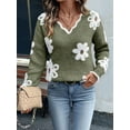 thumbnail image 5 of Female Oversized V Neck Fuzzy Sweaters Casual Loose Long Sleeve Chunky Knit Pullover Jumper Tops Army Green M, 5 of 9