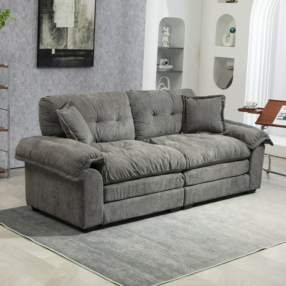 84" Chenille Loveseat Sofa Upholstered Deep Seat Sofa Couch with 2 Throw Pillows for Living Room Apartment Office,Grey