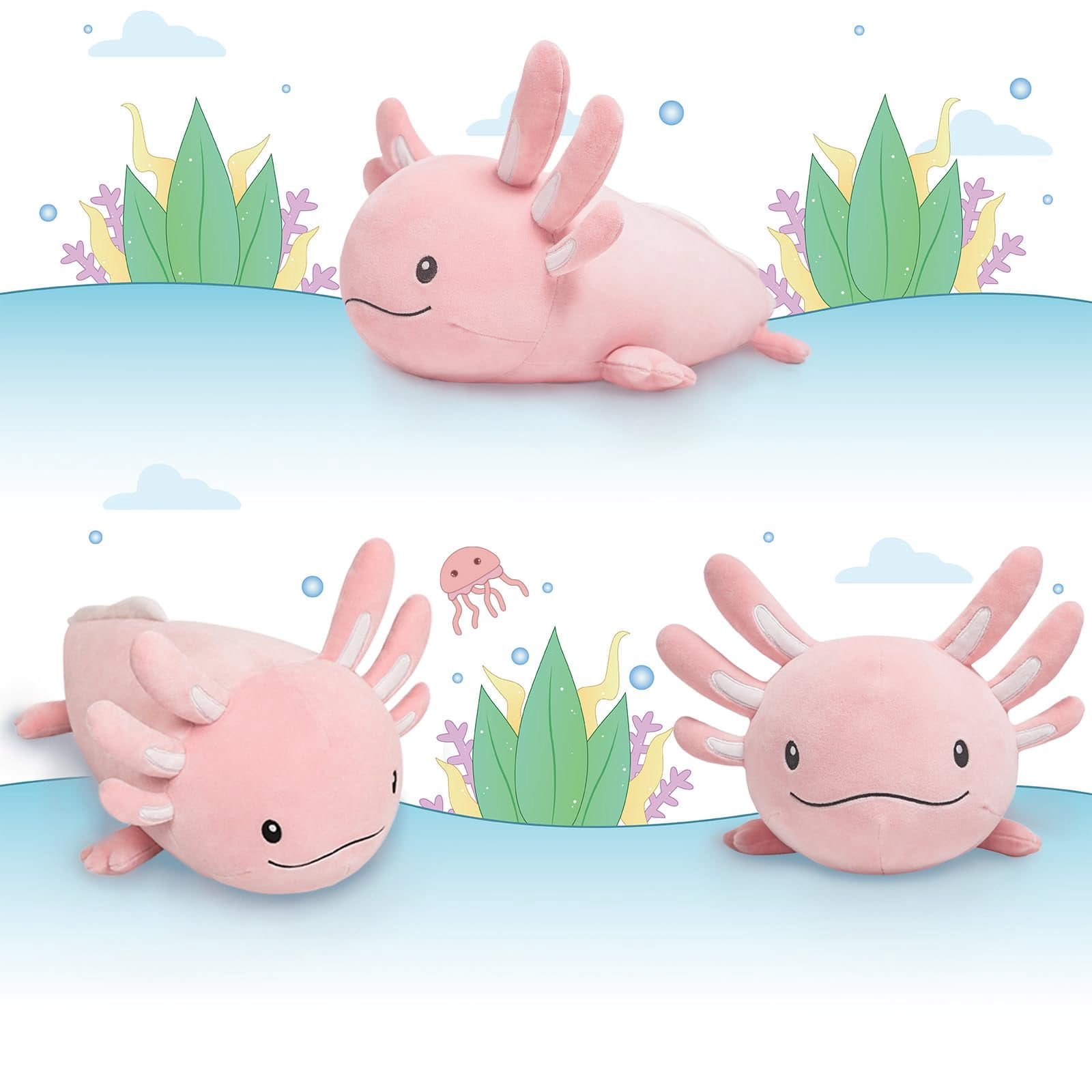 Niuniu Daddy 20” Pink Weighted Axolotl Stuffed Animals 2.8 Pound Soft Hugging Salamander Plush Toy for Kids/Adults