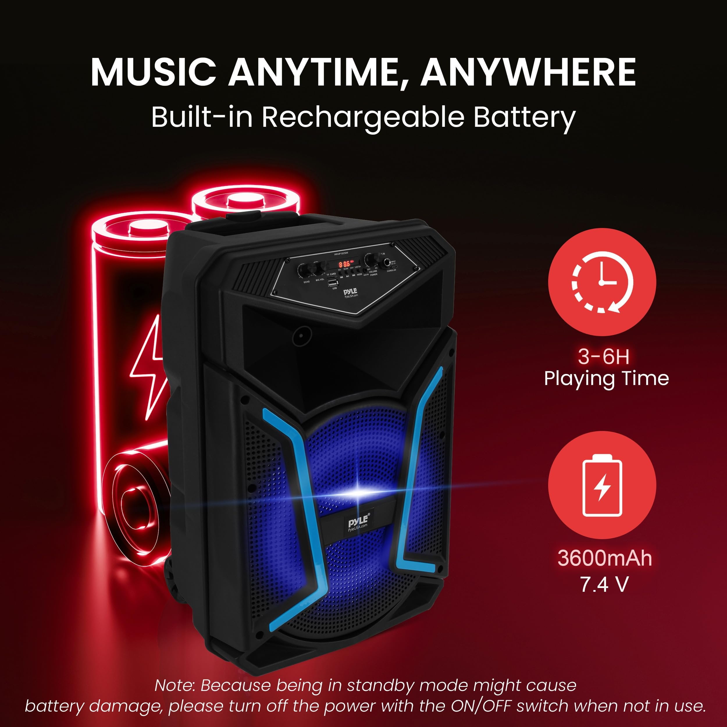 Pyle PPHP122SM Portable Bluetooth Speaker System with Flashing Party Lights