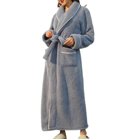 

Lumento Men Sherpa Bathrobes Long Sleeve Fuzzy Plush Bathrobe V Neck Fleece Robe Warm Sleepwear Belted Women Light Blue XL