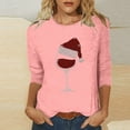 thumbnail image 2 of Christmas T-Shirts Womens Gnomes Wine Glass Print 3/4 Sleeve Graphic Tee Round Neck Plus Size 3-5X Holiday Tops (2XL, Pink), 2 of 5