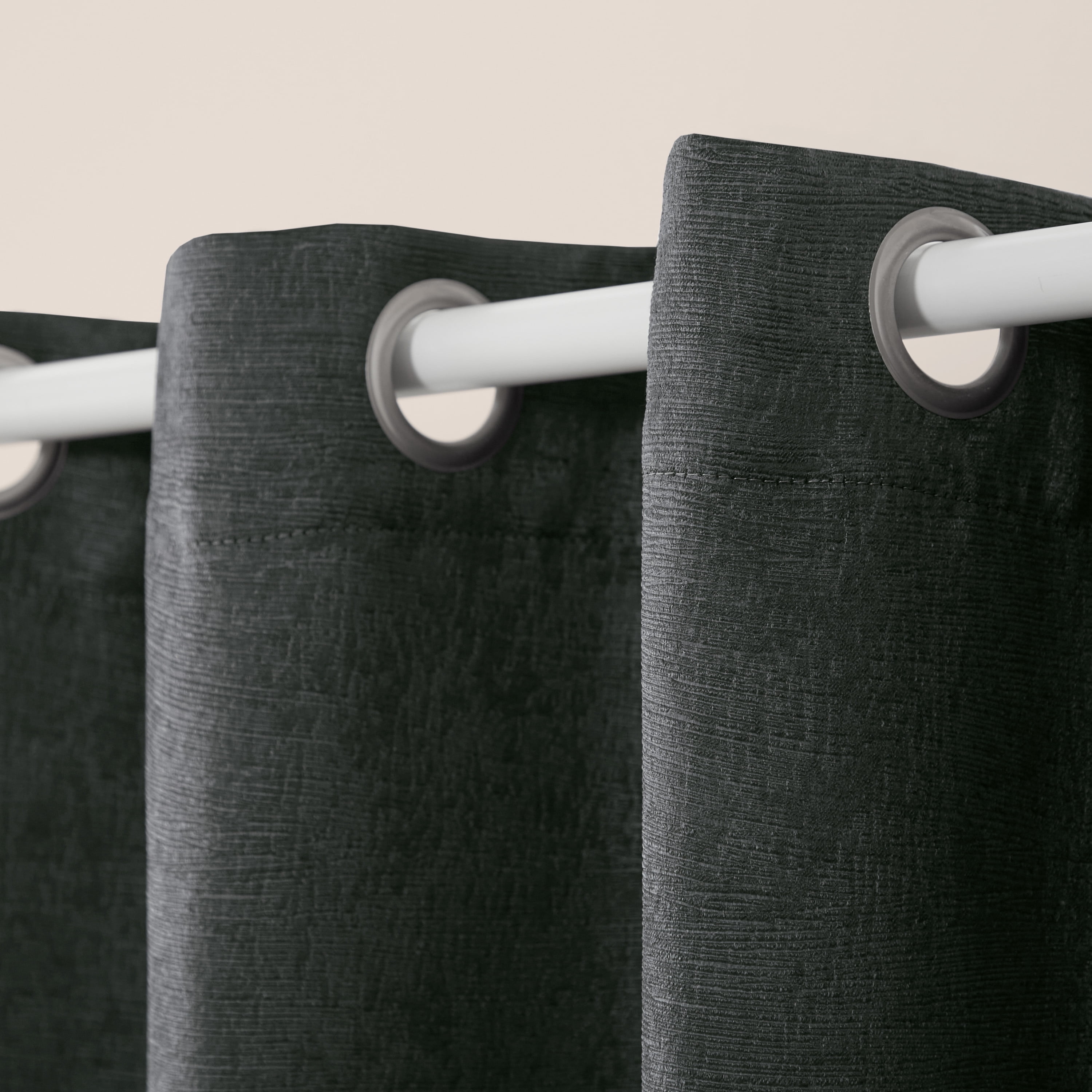 TOWN & COUNTRY EVERYDAY Lustre Solid Heavyweight Textured Sateen Indoor Curtains, Room Darkening Opacity, Grommet Top, Energy Efficient, 2-Pack Set, 52"x84", Charcoal